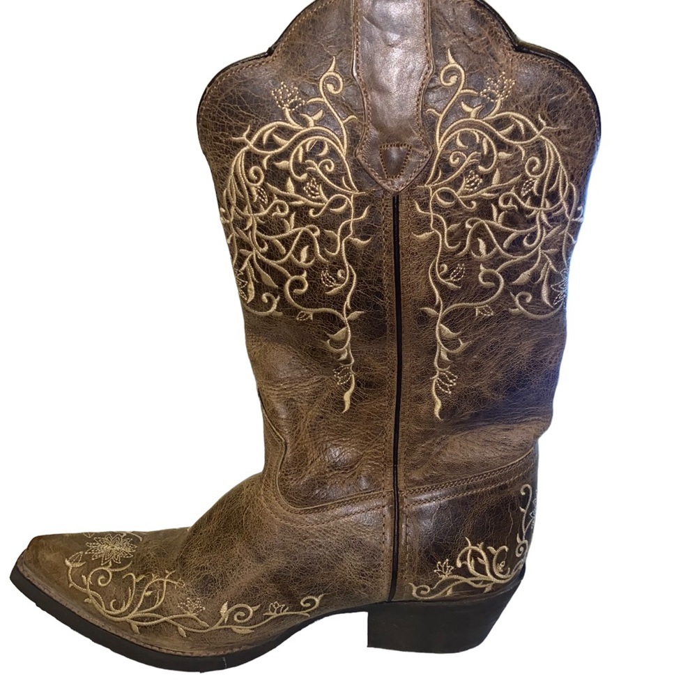 Laredo Taupe Embordered Design Cowgirl Western Jasmine Snip Heel Boot Size 10 - Picture 5 of 15